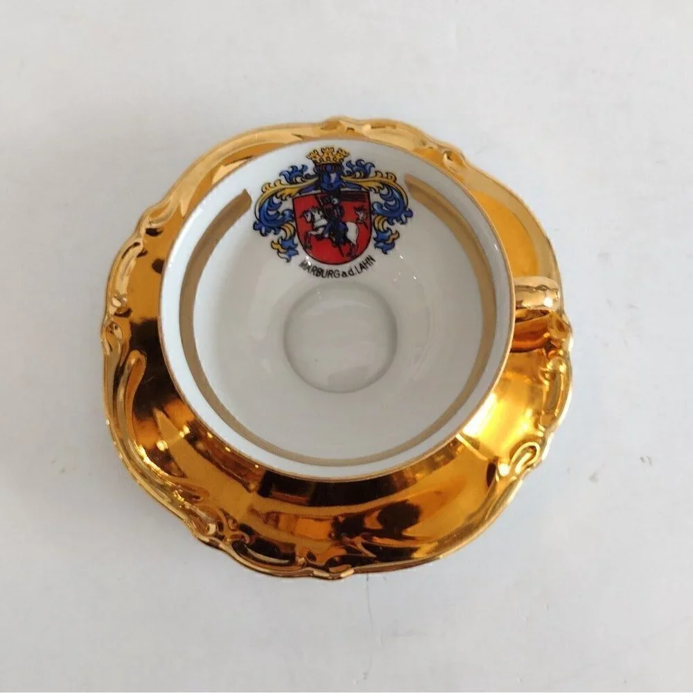 Arzberg Bavaria Porcelain Morburg a.d. Lahn Germany Demitasse Teacup Saucer Gold